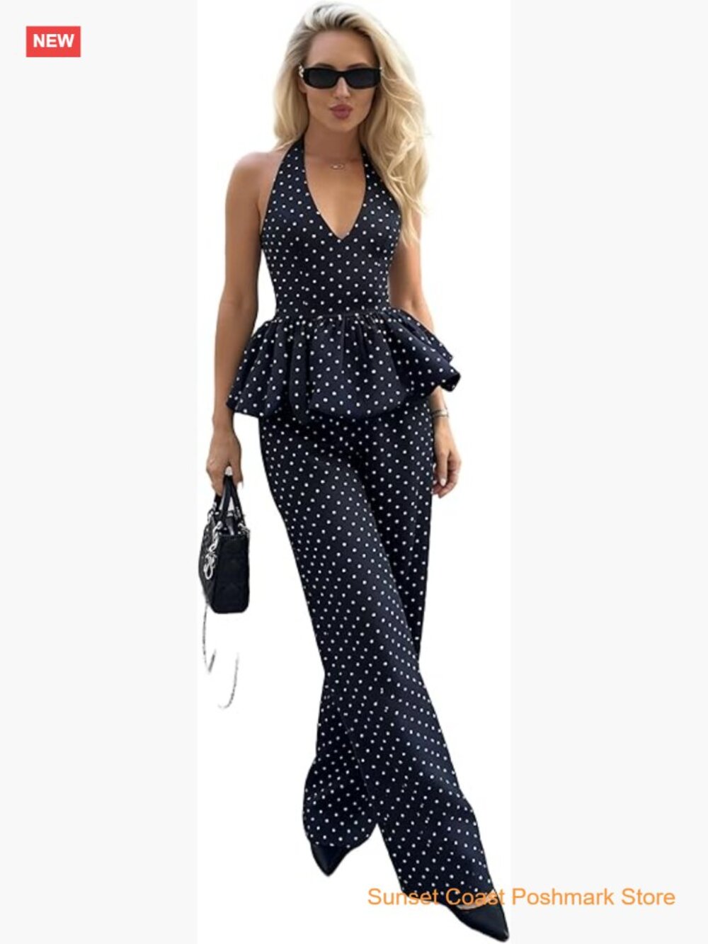 Two Piece Skirt Set for Women Retro Sleeveless Halter Top Wide-Leg Pants